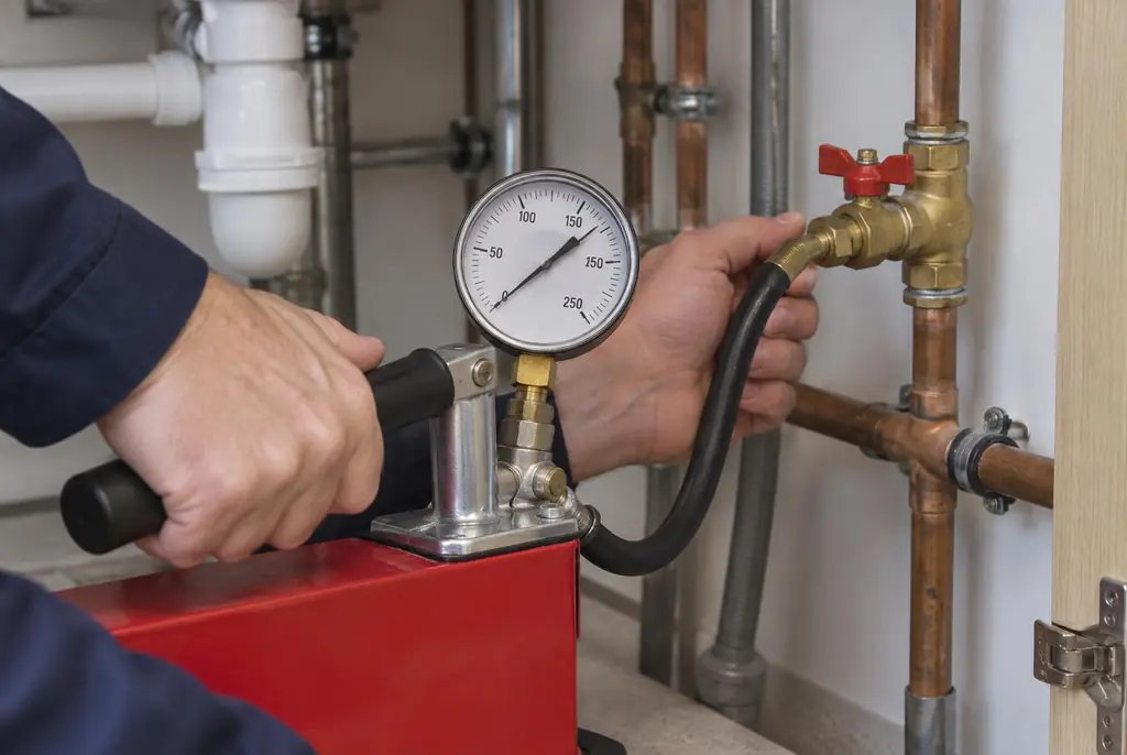 Lekdetectie Heino – druktest op een waterleiding met een manometer