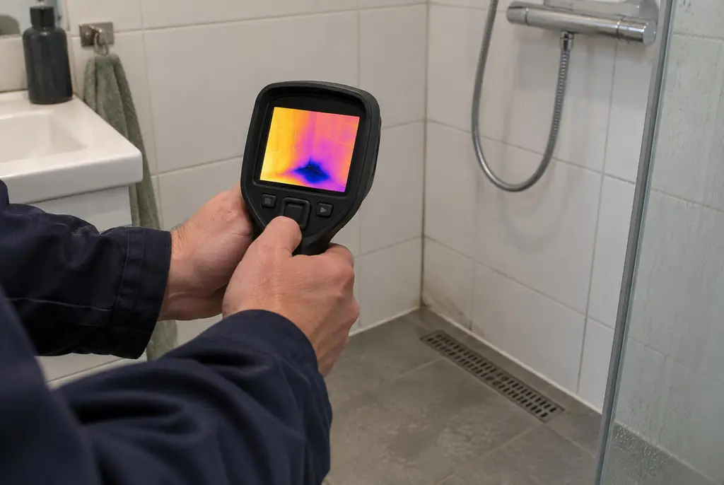 Lekdetectie Heino – lekdetectiespecialist met warmtebeeldcamera in een badkamer
