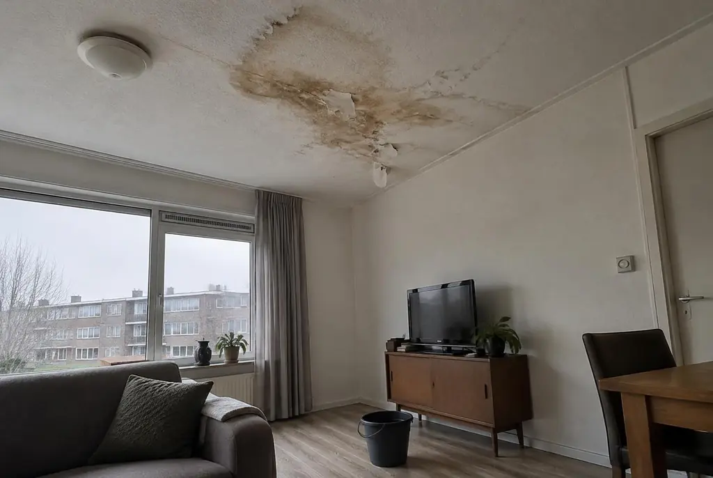 Lekdetectie Heino – vochtplek op het plafond onder een badkamer